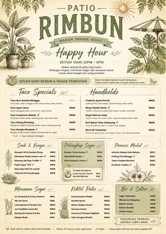Garden Patio Day happy-hour-menu menu template preview