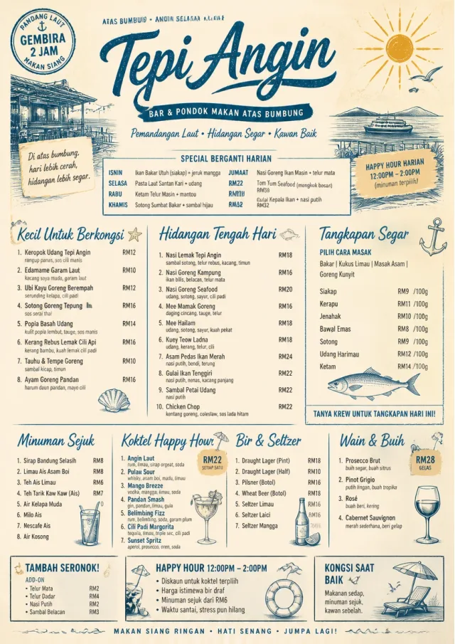 Coastal Midday happy-hour-menu menu template preview