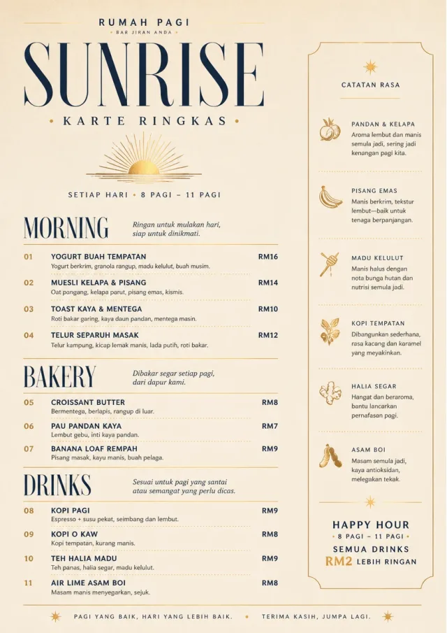 Sunrise Short Carte happy-hour-menu menu template preview