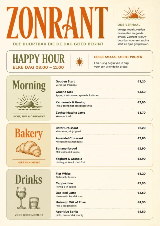 Sunrise Short Carte happy-hour-menu menu template preview