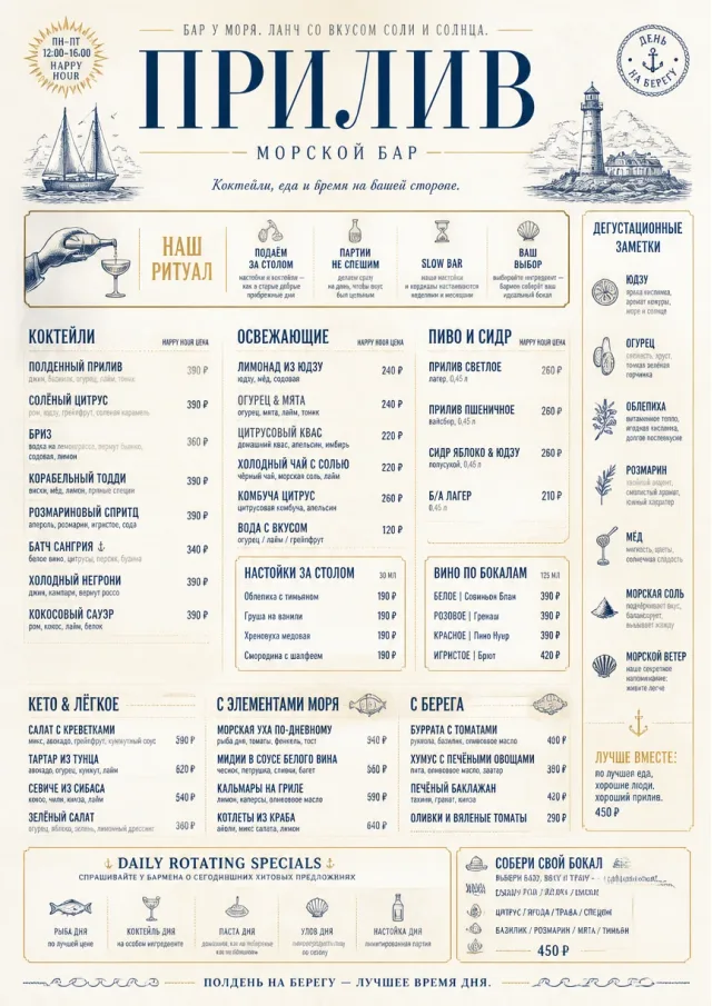 Coastal Midday happy-hour-menu menu template preview