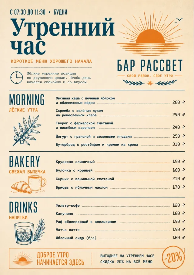 Sunrise Short Carte happy-hour-menu menu template preview