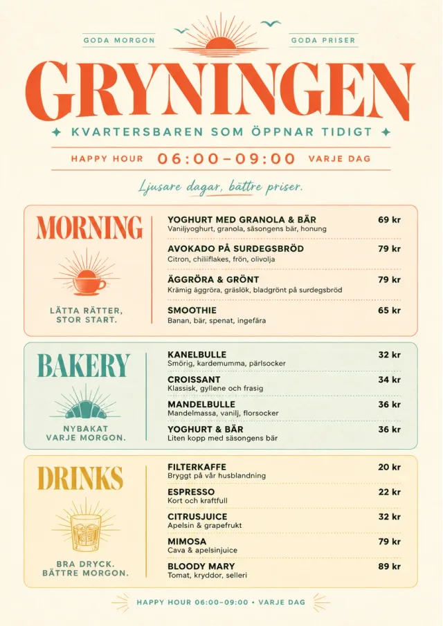 Sunrise Short Carte happy-hour-menu menu template preview