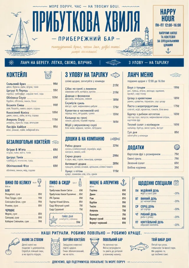 Coastal Midday happy-hour-menu menu template preview