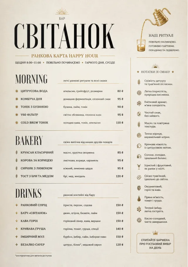 Sunrise Short Carte happy-hour-menu menu template preview