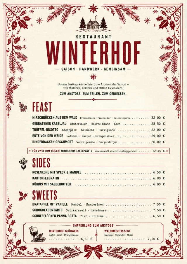 Holiday Table Card holiday-menu menu template preview