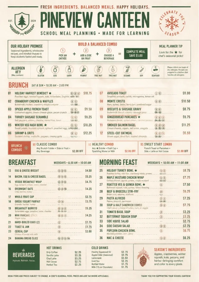 School Canteen holiday-menu menu template preview
