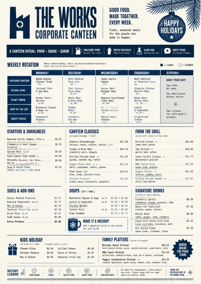 Corporate Canteen holiday-menu menu template preview