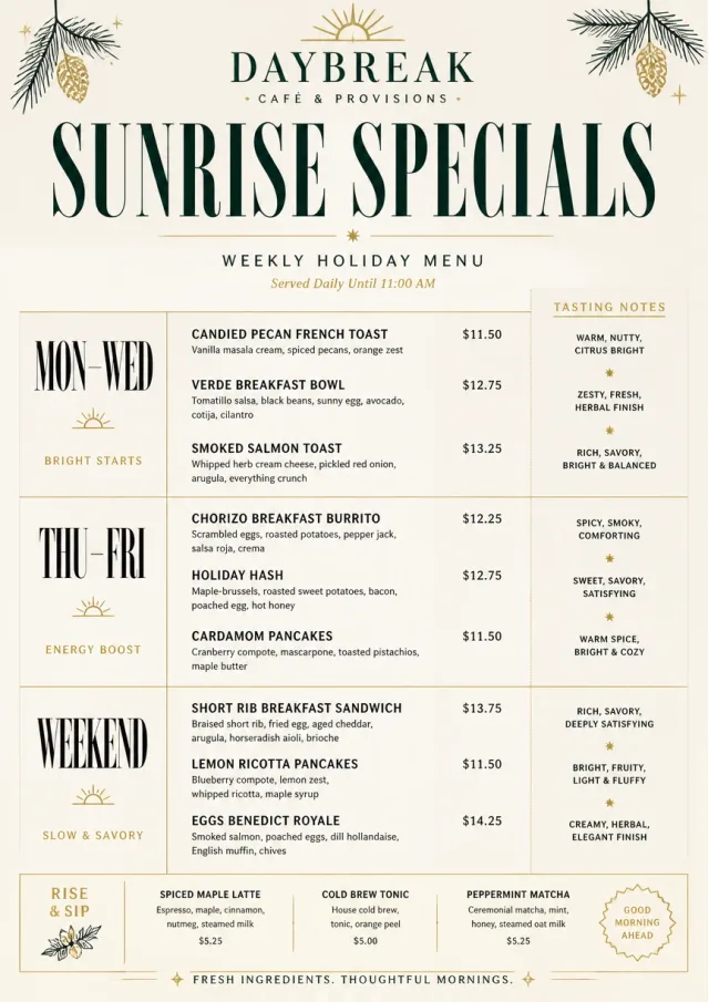 Weekly Board Clean holiday-menu menu template preview