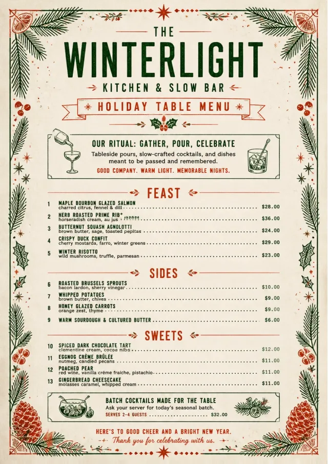 Holiday Table Card holiday-menu menu template preview