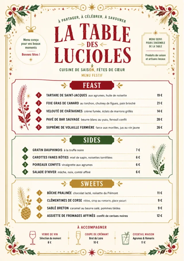 Holiday Table Card holiday-menu menu template preview
