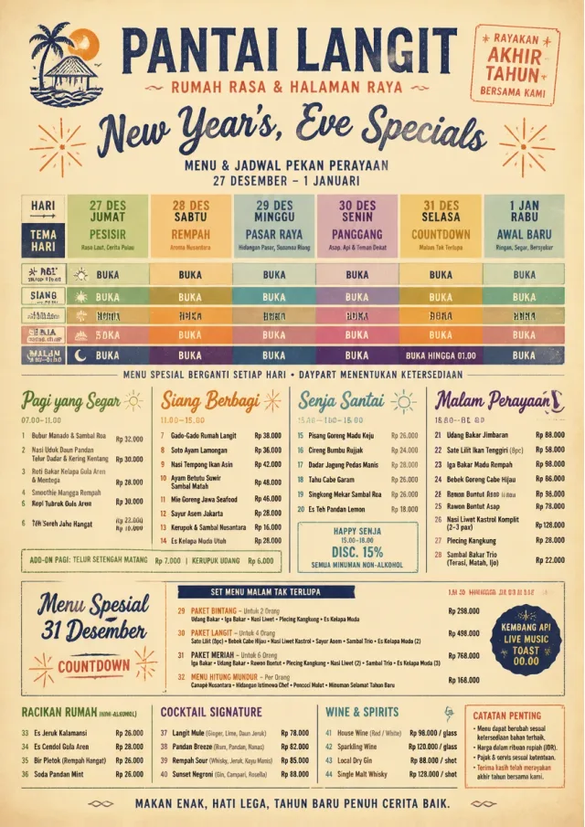 Event Week Schedule holiday-menu menu template preview