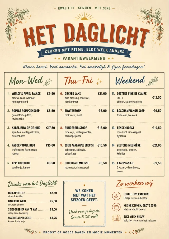 Weekly Board Clean holiday-menu menu template preview