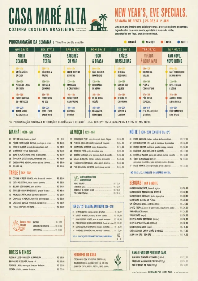 Event Week Schedule holiday-menu menu template preview