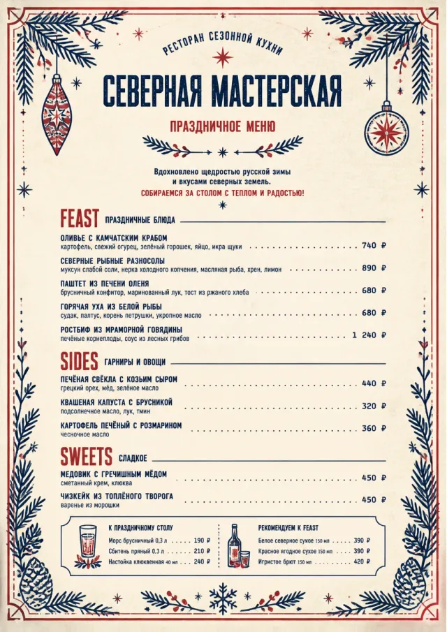 Holiday Table Card holiday-menu menu template preview
