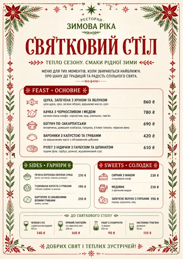 Holiday Table Card holiday-menu menu template preview