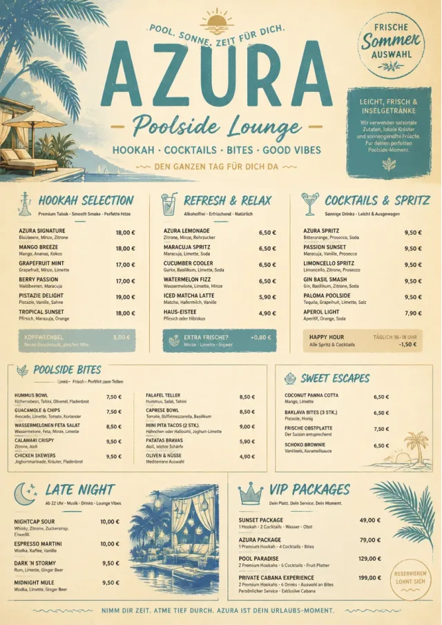 Resort Poolside hookah-menu menu template preview