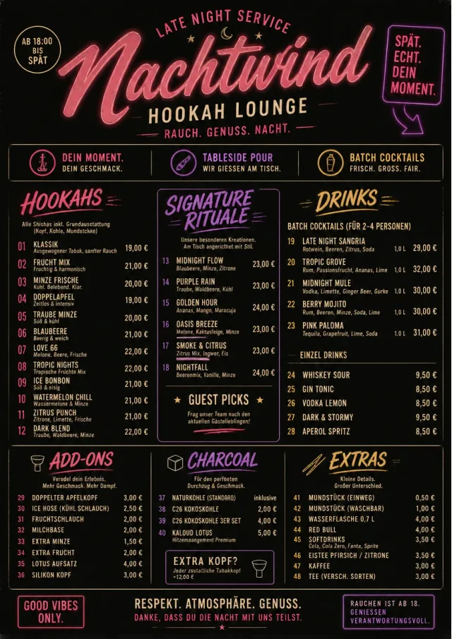 Late Night Service hookah-menu menu template preview