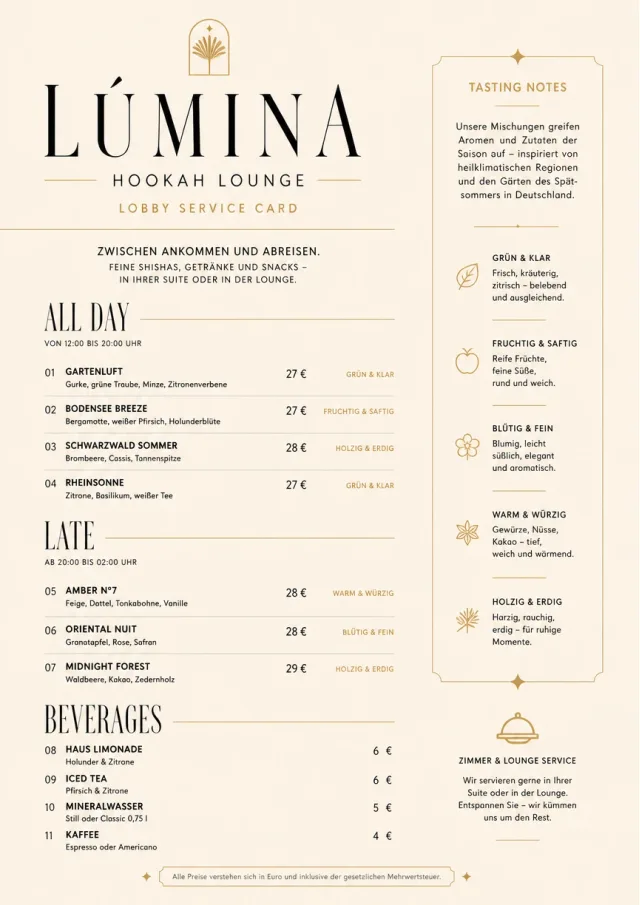 Lobby Service Card hookah-menu menu template preview
