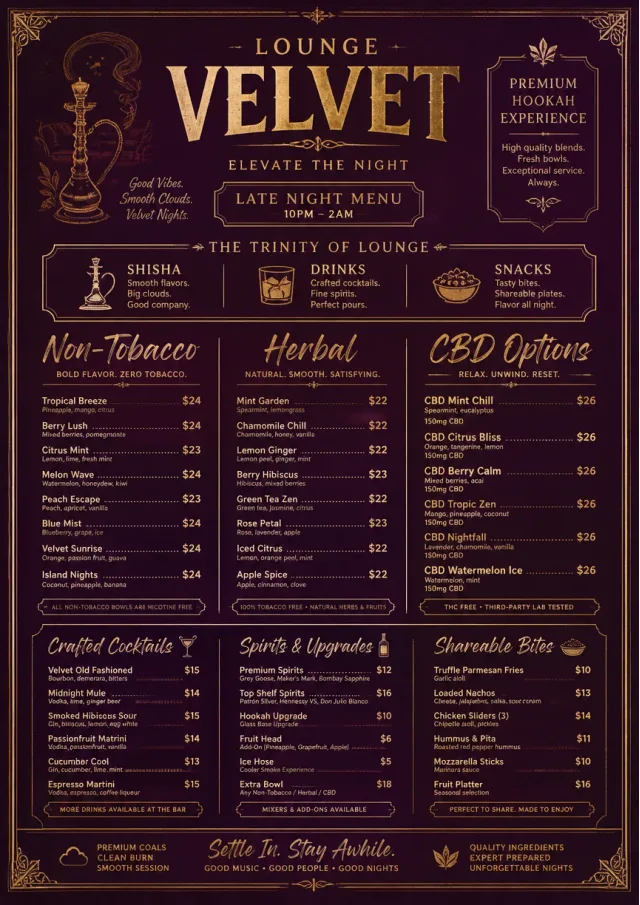 Lounge Velvet hookah-menu menu template preview