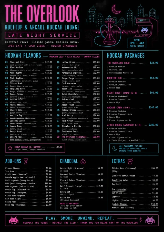 Late Night Service hookah-menu menu template preview