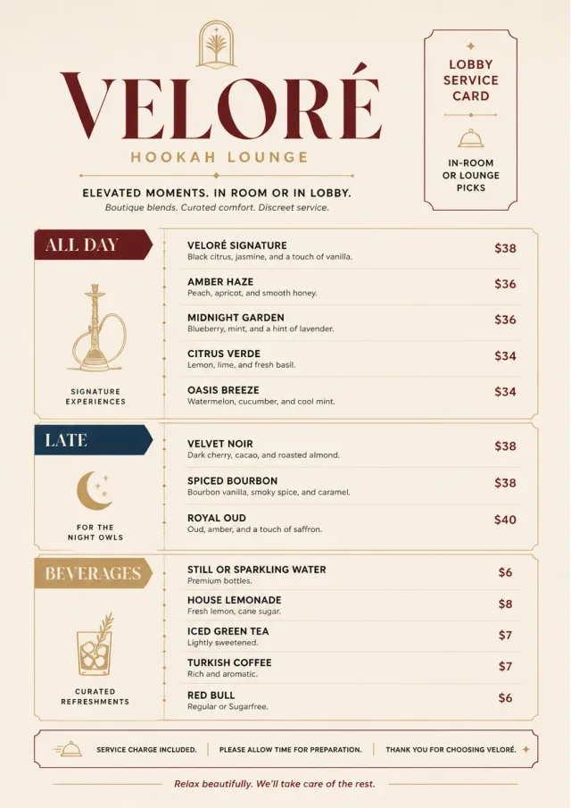 Lobby Service Card hookah-menu menu template preview