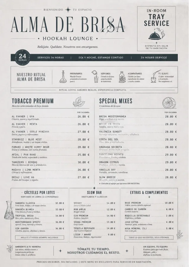 In-Room Tray Service hookah-menu menu template preview