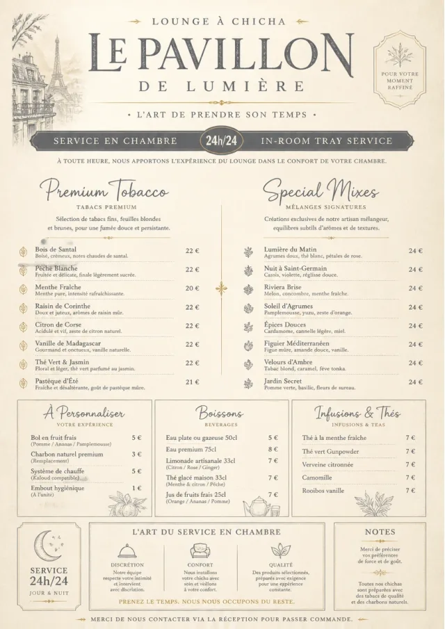 In-Room Tray Service hookah-menu menu template preview