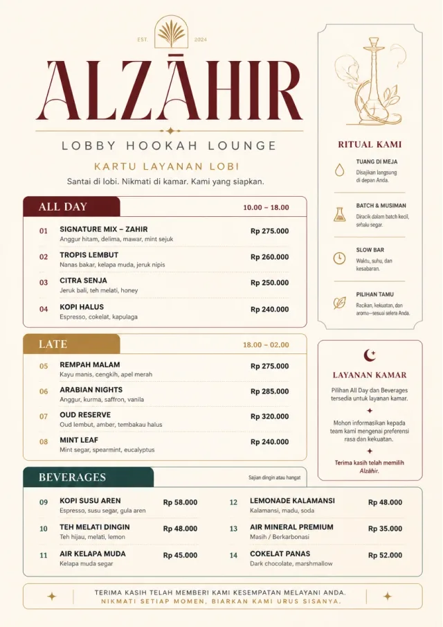 Lobby Service Card hookah-menu menu template preview