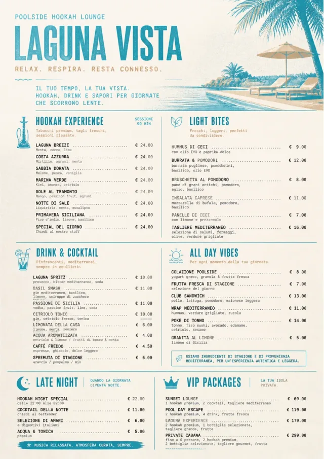 Resort Poolside hookah-menu menu template preview