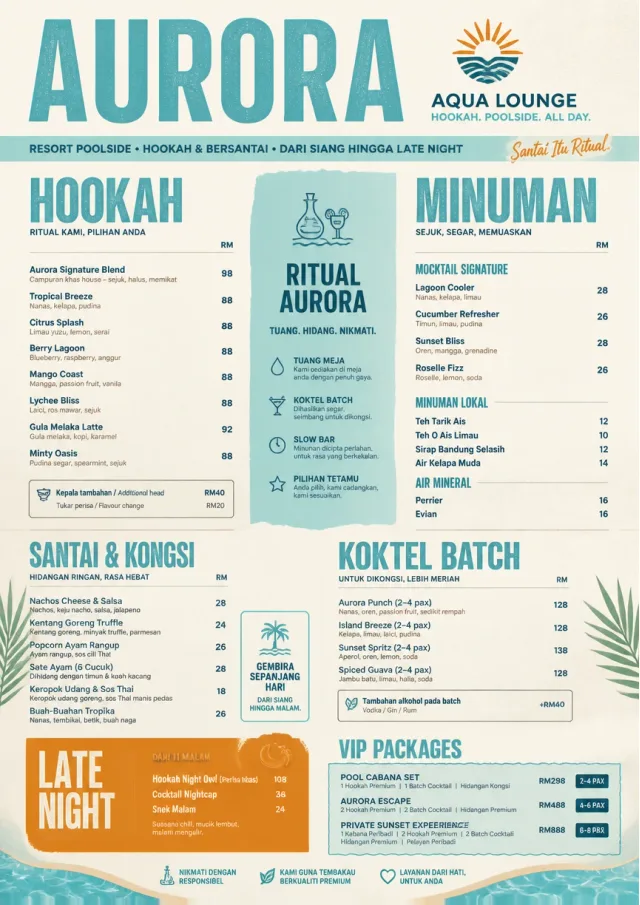 Resort Poolside hookah-menu menu template preview
