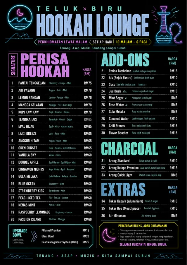 Late Night Service hookah-menu menu template preview