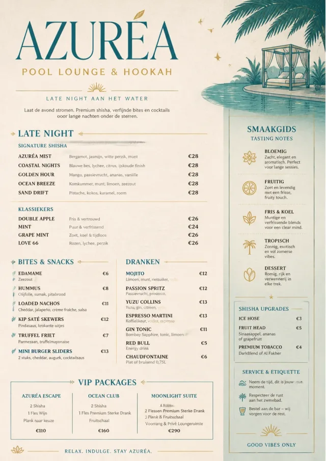 Resort Poolside hookah-menu menu template preview