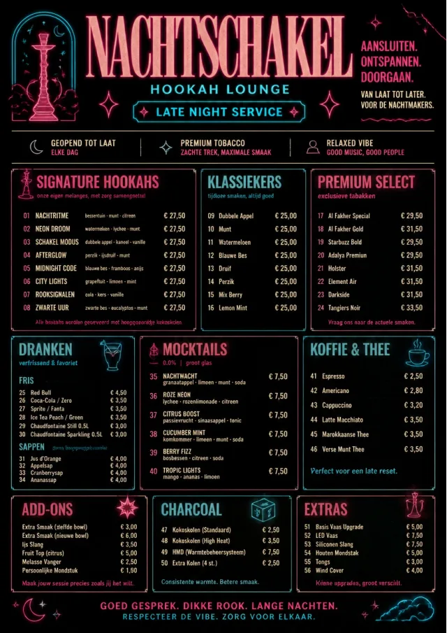 Late Night Service hookah-menu menu template preview