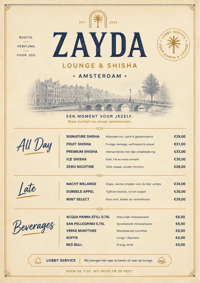 Lobby Service Card hookah-menu menu template preview