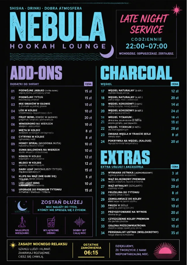 Late Night Service hookah-menu menu template preview
