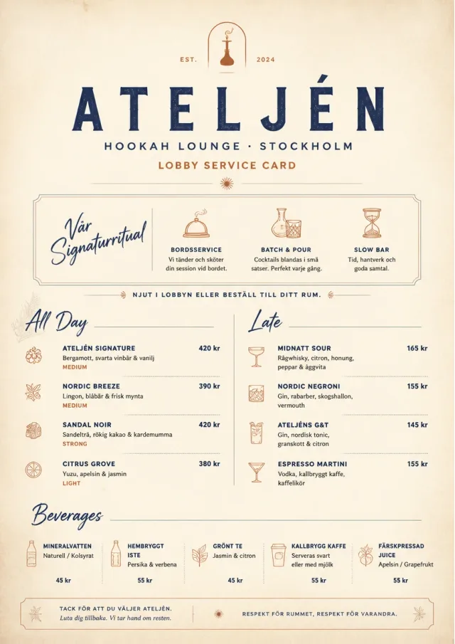 Lobby Service Card hookah-menu menu template preview