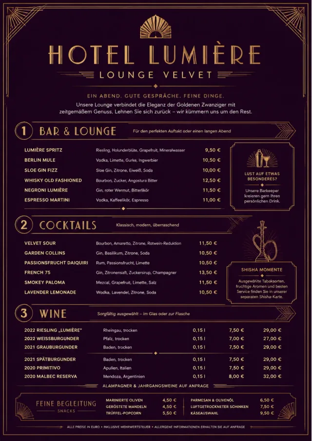 Lounge Velvet hotel-menu menu template preview