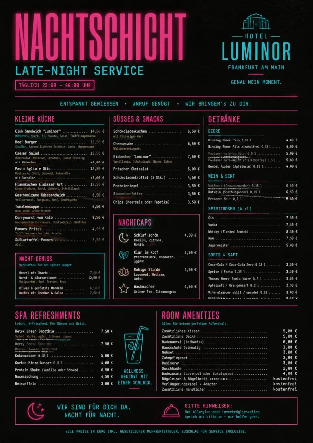 Late Night Service hotel-menu menu template preview