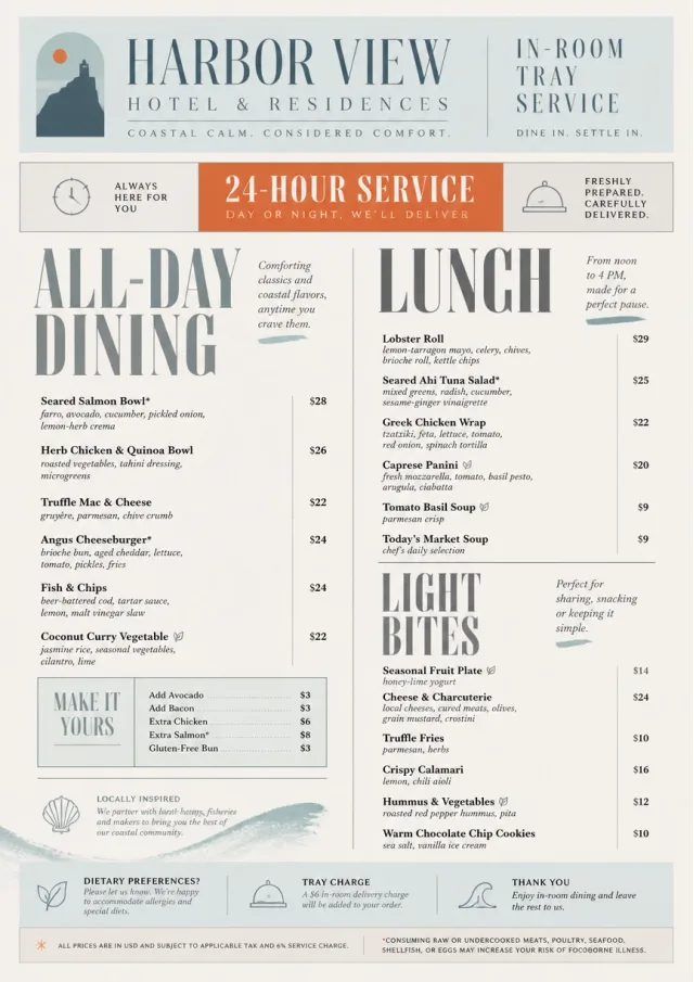 In-Room Tray Service hotel-menu menu template preview