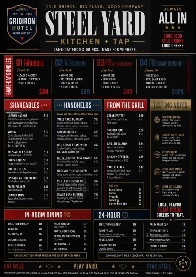 Sports Arena Energy hotel-menu menu template preview