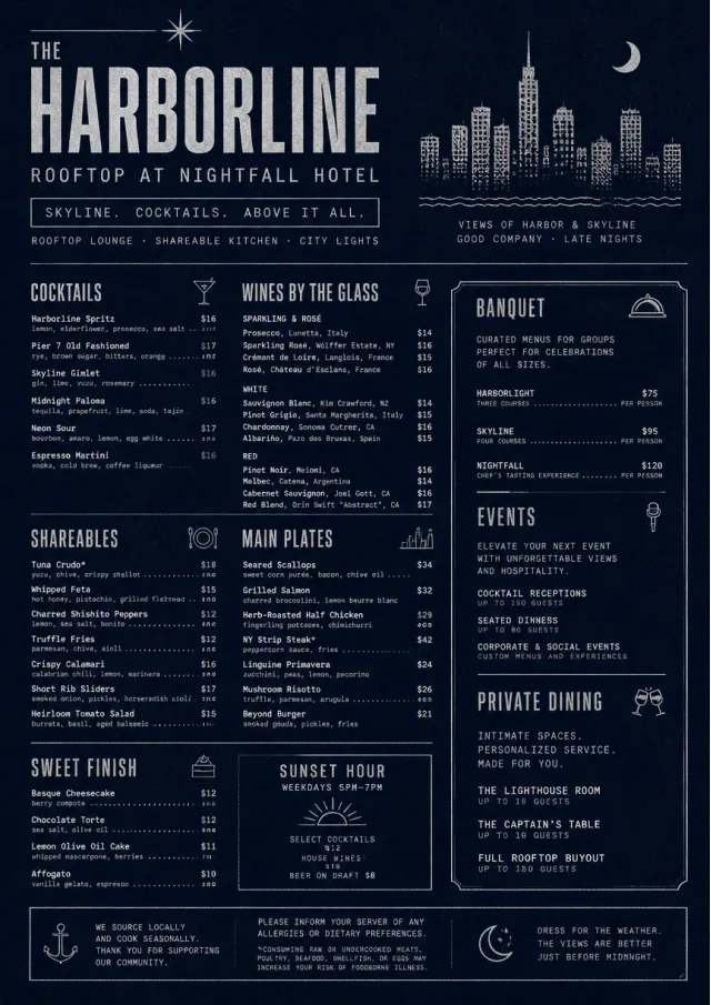 Rooftop Skyline hotel-menu menu template preview