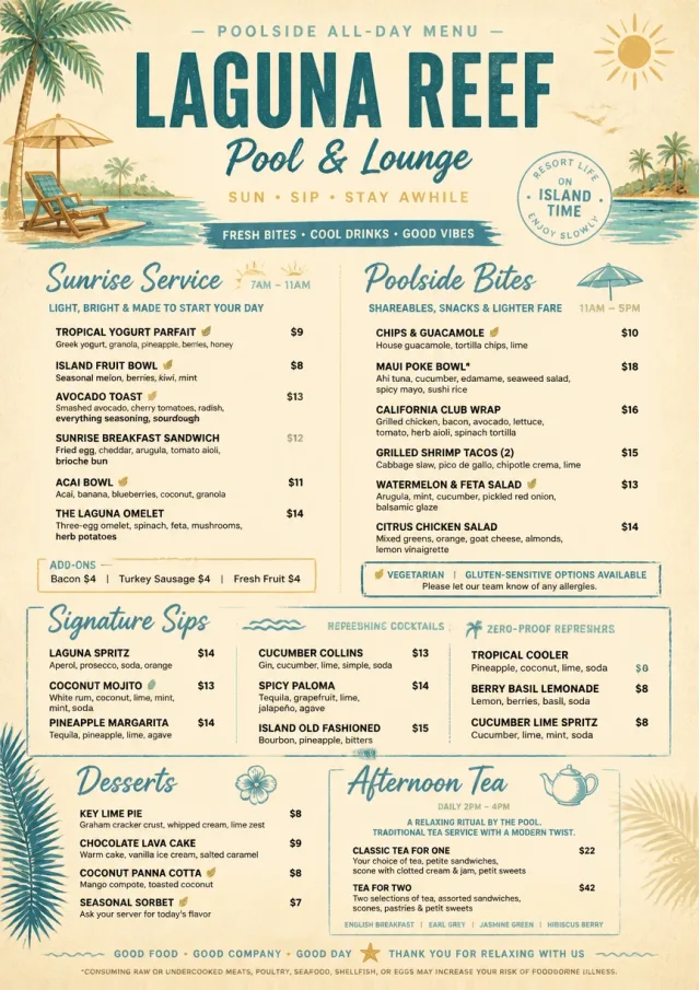 Resort Poolside hotel-menu menu template preview