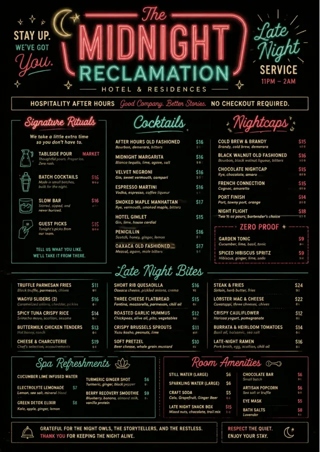 Late Night Service hotel-menu menu template preview