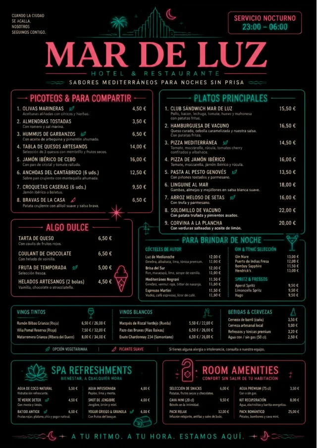 Late Night Service hotel-menu menu template preview