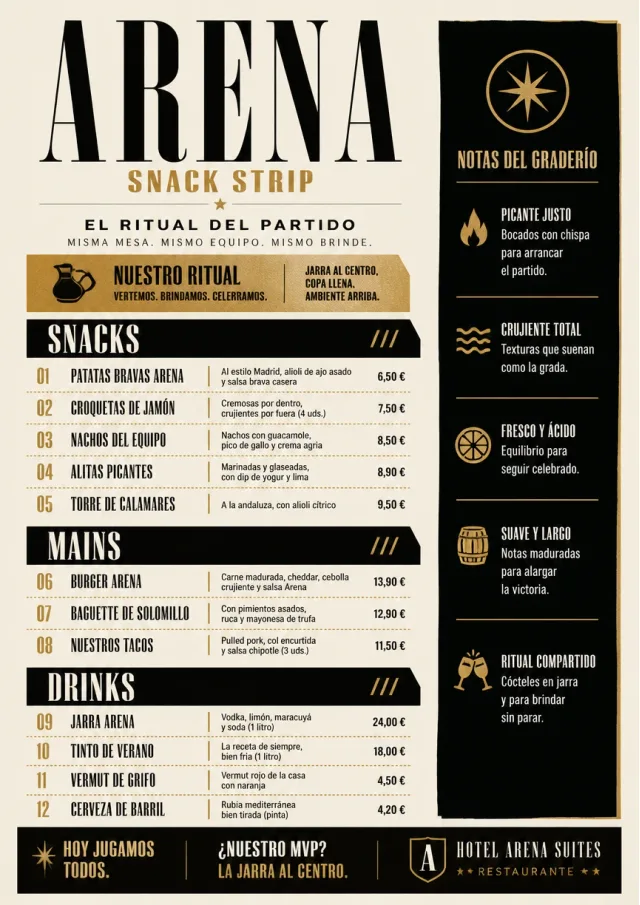 Arena Snack Strip hotel-menu menu template preview