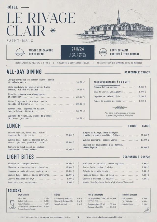 In-Room Tray Service hotel-menu menu template preview