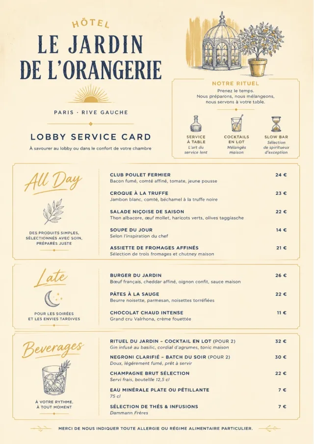 Lobby Service Card hotel-menu menu template preview