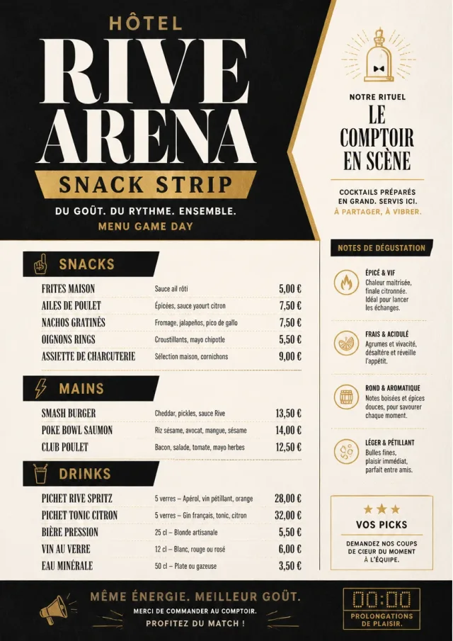 Arena Snack Strip hotel-menu menu template preview