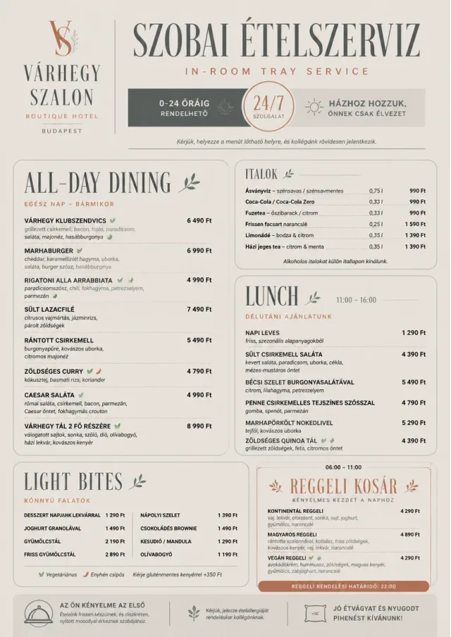In-Room Tray Service hotel-menu menu template preview